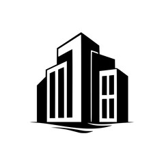 Obraz premium Modern Architecture Logo: Black & White Building Silhouette