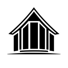 Minimalist House Icon: Black & White Geometric Design, Architecture Concept