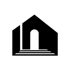 Minimalist Geometric House Logo: Black & White Abstract Architecture Design