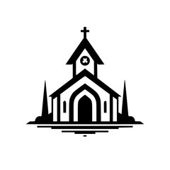 Minimalist Church Icon: Bold Black and White Silhouette Design