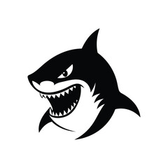 Black and white angry shark head with wide mouth on white background..eps