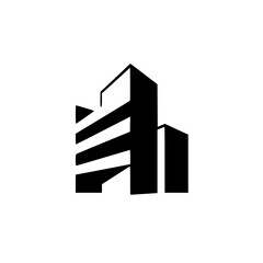 Modern Black & White City Building Icon: Minimalist Architecture