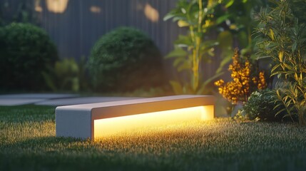 Illuminated garden bench dusk