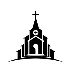 Church Icon: Minimalist Black & White Vector Illustration for Faith & Spirituality