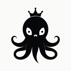 Black and white octopus head with visible eyes and crown.eps