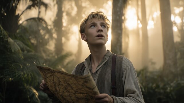 Adventurer's quest exploring a mysterious forest of enigmatic light