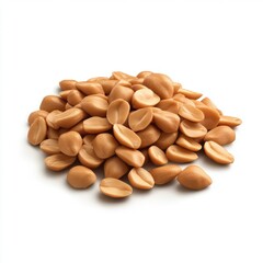 Close up shot displaying a pile of shelled peanuts isolated on white background