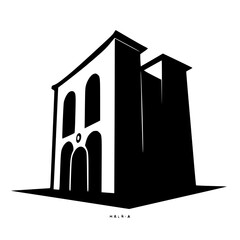 Fototapeta premium Minimalist Black & White Architectural Illustration, Perspective View