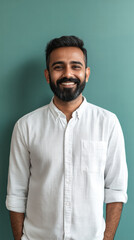 Fototapeta premium Professional's Confidence: A close-up shot of a confident professional, exuding approachability and a warm demeanor.