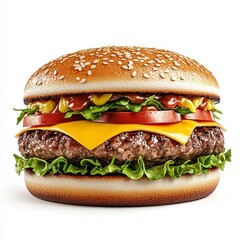 Delicious Juicy Hamburger with Fresh Ingredients and Condiments