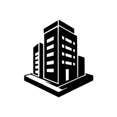 Obraz premium Modern Monochrome Cityscape: Geometric Buildings Logo Design