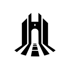 Geometric Silhouette of a Gateway: Minimalist Design on White Background
