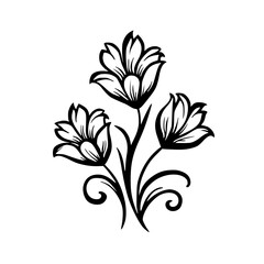 Elegant Black and White Floral Illustration for Design Elements