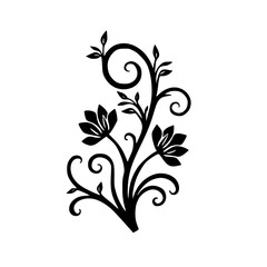 Black Floral Silhouette, Minimalist Botanical Design on White