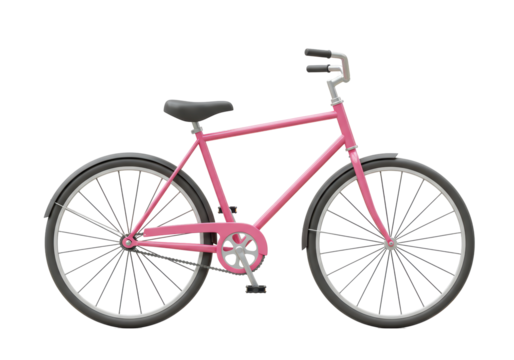 Isolated Pink Bicycle with Black Fenders for Urban Commute