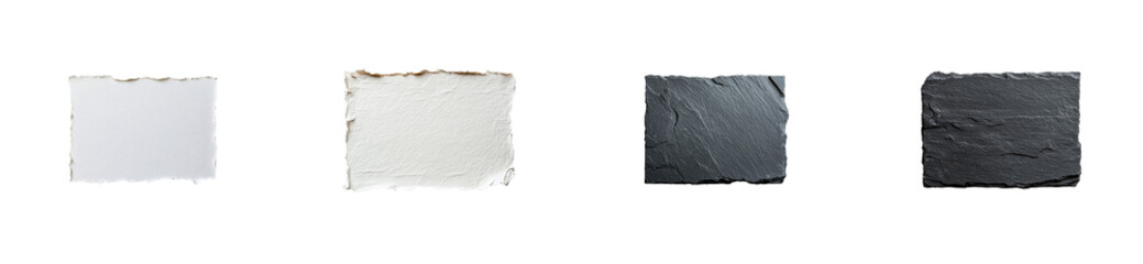 Four texture rectangles background, rough edges, different materials, cut out transparent