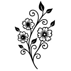 Elegant Floral Branch Vector Illustration, Black and White Design