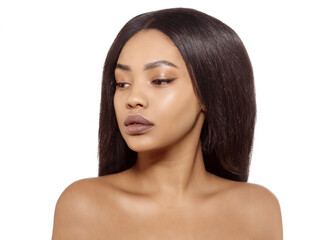 Fototapeta premium Beauty black skin woman African Ethnic female face. Young african american model with long hair