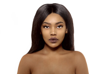 Fototapeta premium Beauty black skin woman African Ethnic female face. Young african american model with long hair