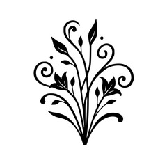 Elegant Black Floral Vector: Decorative Leaves, Swirls on White