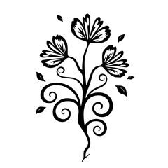Elegant Black and White Floral Illustration with Swirls