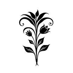 Elegant Black Floral Silhouette on White, Vector Ornament
