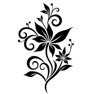 Elegant Floral Silhouette: Black Flower & Leaf Design on White