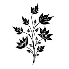 Elegant Black Floral Silhouette on White: Decorative Design