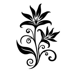 Elegant Black Lily Floral Design on White Background