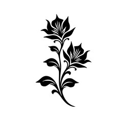 Elegant Black Floral Silhouette on White, Vector Illustration