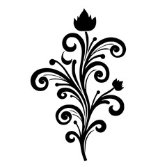 Obraz premium Elegant Floral Vector Design: Black Silhouette on White Background