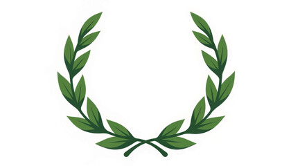 Symmetrical green laurel wreath illustration on white background, symbolism of victory