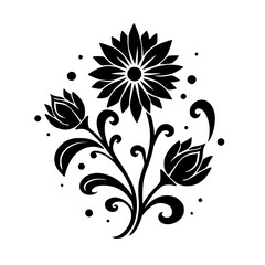 Elegant Floral Silhouette: Black Flower & Foliage on White