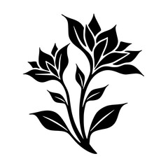 Stylized Black Floral Design on White, Minimalist Illustration