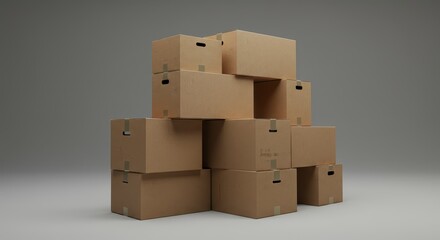 Fototapeta premium Stack of Cardboard Boxes for Moving or Storage - A neatly stacked pile of cardboard boxes, ideal for moving, storage, or shipping. Ready for your next project