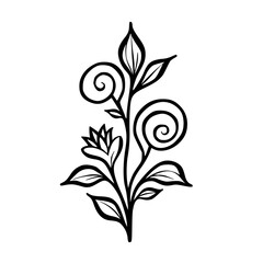 Elegant Botanical Line Art: Black & White Floral Vector