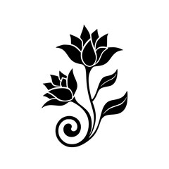 Elegant Black Flower Silhouettes on White Background