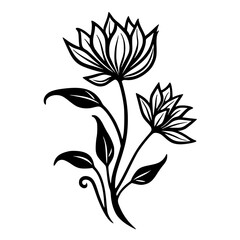 Elegant Black & White Floral Line Art: Blossoms & Foliage