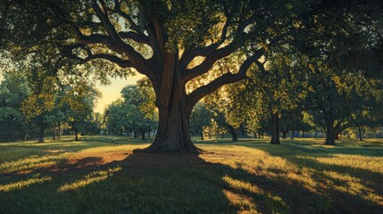 Fototapeta premium Large tree golden sunlight nature photography