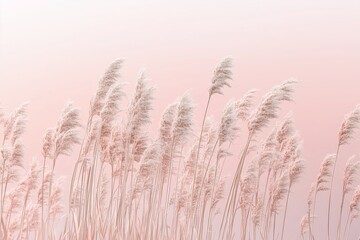 Obraz premium Soft Pink Pampas Grass Swaying in Gentle Breeze During Golden Hour
