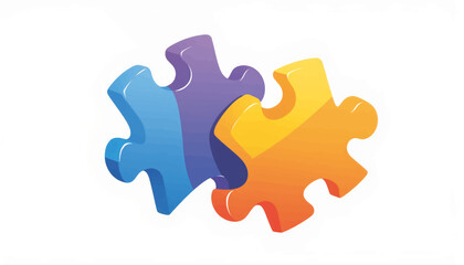 Obraz premium Geometric puzzle pieces interlocking in primary colors, teamwork symbol