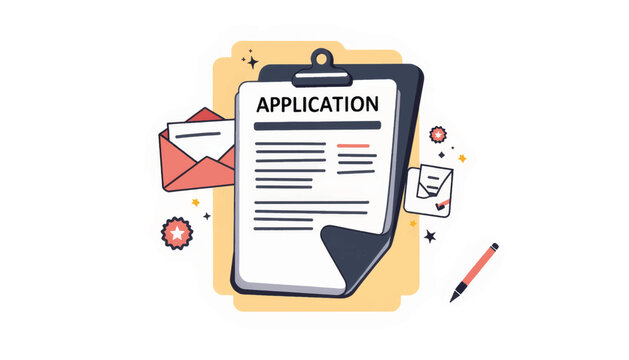 College application form illustration with geometric icons, academic pursuit