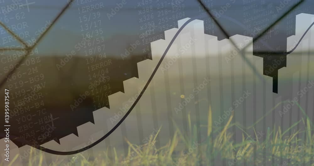 Poster animation of bar graph with error codes on grassy landscape background