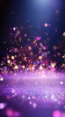 Purple glitter sparkle background with bokeh lights