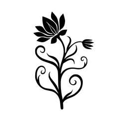 Elegant Black Floral Silhouette on White: Vector Art