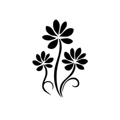 Minimalist Floral Silhouette: Black Flowers on White Background