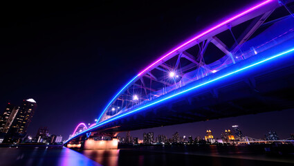 Obraz premium bridge in neon light in big night city 