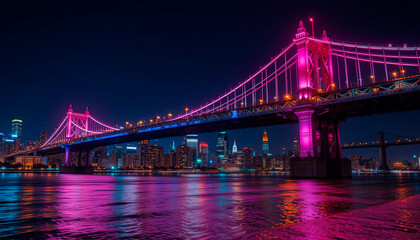 Fototapeta premium bridge in neon light in big night city 