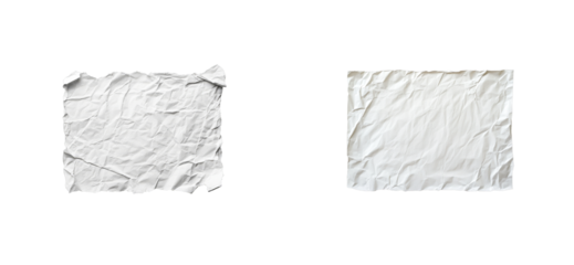 Two pieces of crumpled paper against a black background , cut out transparent