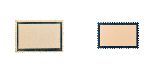 Two vintage postage stamps with dark borders, isolated, cut out transparent